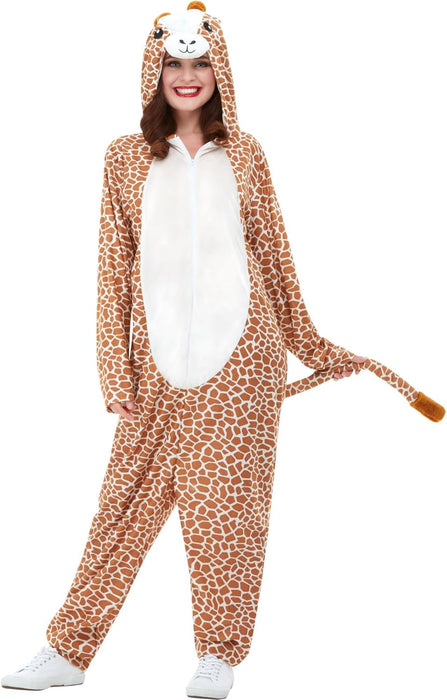 Smiffys Giraffe Costume, Brown with Hooded Jumpsuit, Party Animals Fancy Dress, Animal Dress Up Costumes