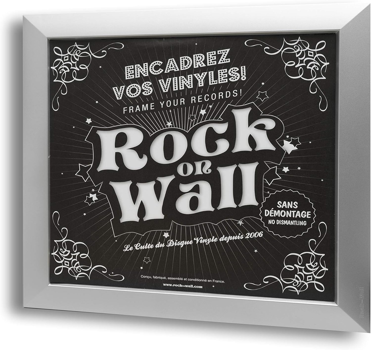 Rock On Wall: 12 Inch Album Cover Frame Plastic - Silver (Cornice Per Lp)