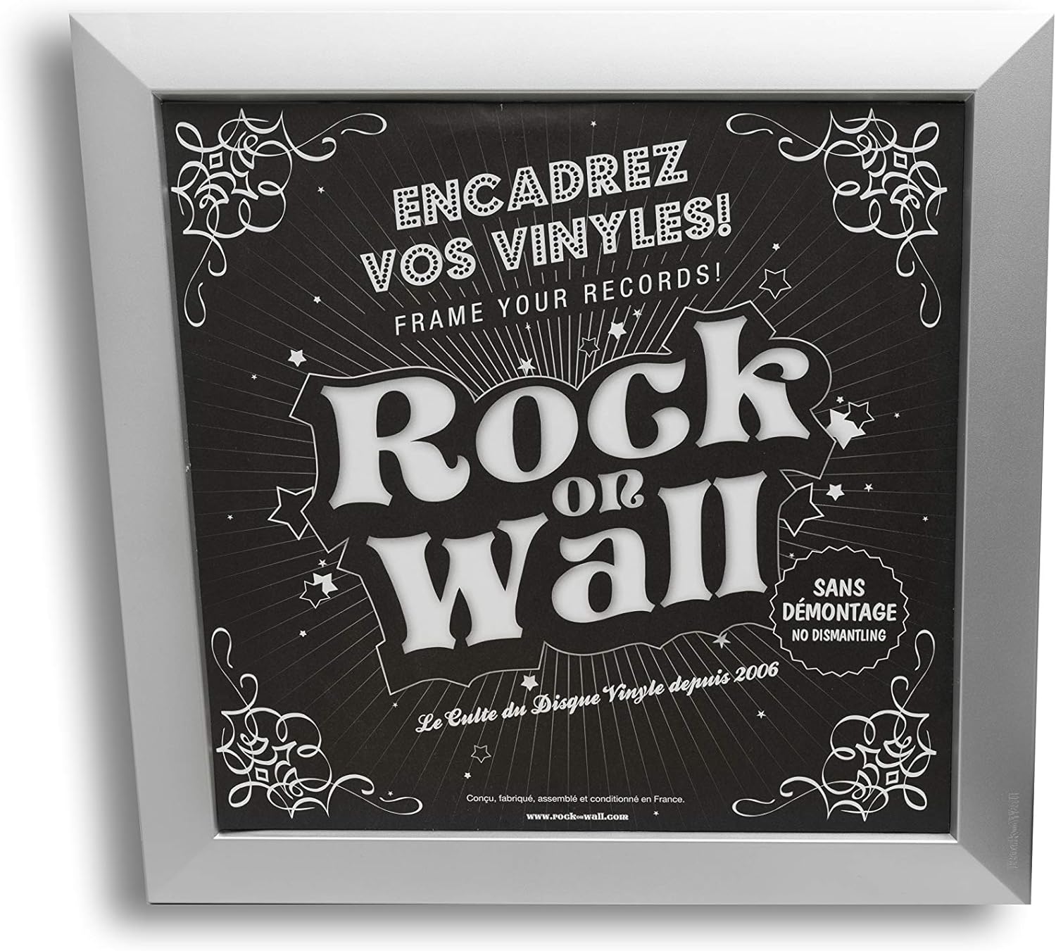 Rock On Wall: 12 Inch Album Cover Frame Plastic - Silver (Cornice Per Lp)