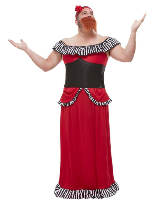 Smiffys Bearded Lady Costume, Red with Dress, Corset, Headband & Beard, Circus Fancy Dress, Jester Dress Up Costumes