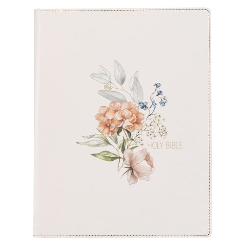 KJV Holy Bible, Large Print Note-taking Bible, Vegan Leather Hardcover - King James Version, Blush Bouquet Printed (KJV Note-taking Editions