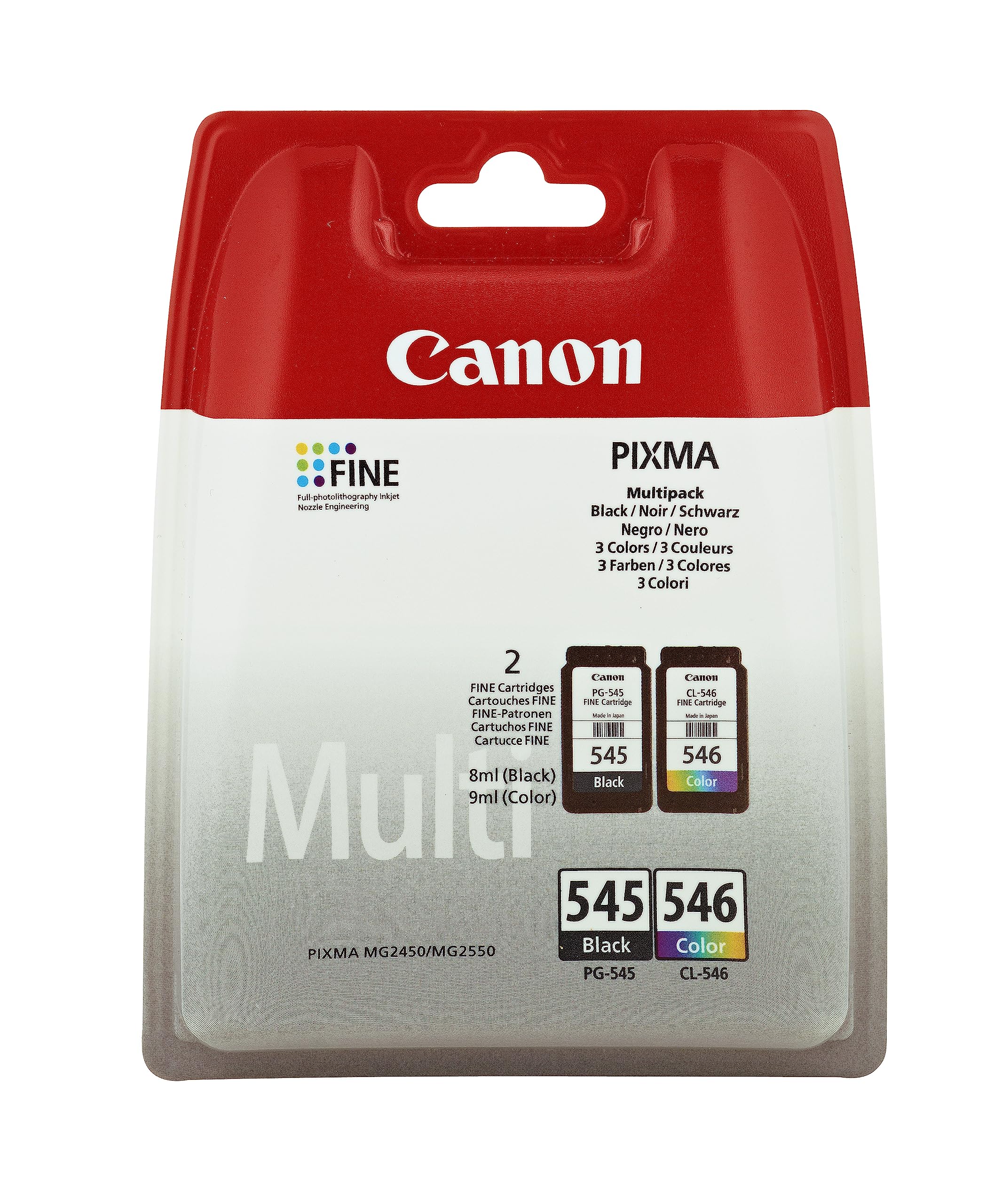 CANON PG-545 / CL-546 Ink Black and Colour Standard Capacity Black 180 SS Colour, Pack of 2 Blister without Alarm
