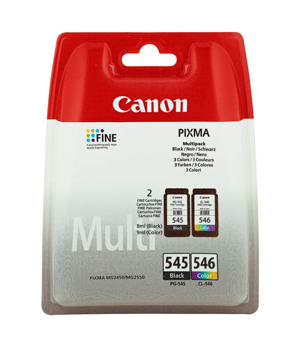 CANON PG-545 / CL-546 Ink Black and Colour Standard Capacity Black 180 SS Colour, Pack of 2 Blister without Alarm