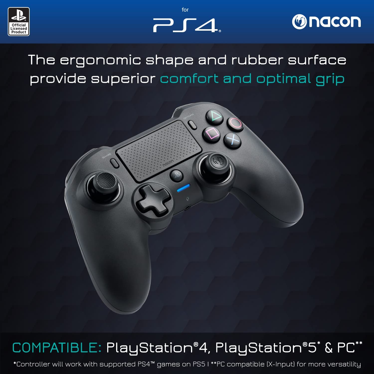 Nacon Asymmetric Wireless PC Gamepad PlayStation 4 Black – Video Game Accessories (Game Controller, PC, PlayStation 4, Analogue/Digital, Options, Share, Wired & Wireless, Bluetooth/USB