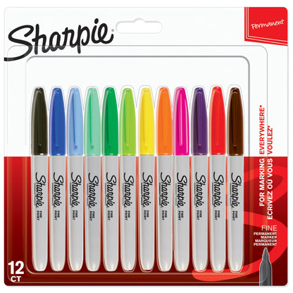 Sharpie Permanent Markers | Fine Point for Bold Details | Assorted Colours | 12 Marker Pens