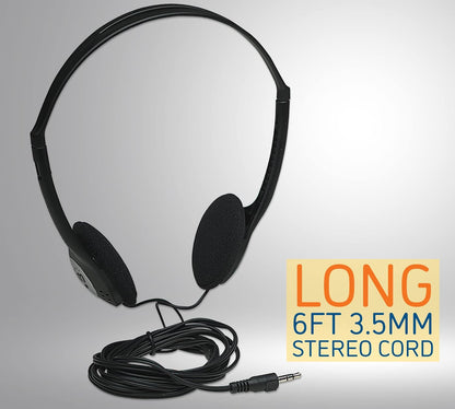 Manhattan Stereo On-Ear Headphones (3.5mm), Adjustable Split Headband, Foam Earpads, Speaker 80W max, Standard 3.5mm stereo jack/plug for audio output, cable 2.2m, Black, Three Year Warranty, Blister