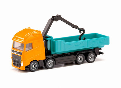 siku 1683, Volvo Roll-off Tipper with Crane, Metal/Plastic, Orange/Turquoise, Roll-off body, Rotating crane Rolling tipper with crane