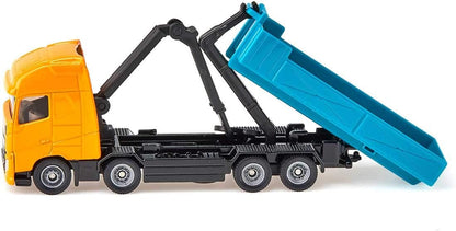 siku 1683, Volvo Roll-off Tipper with Crane, Metal/Plastic, Orange/Turquoise, Roll-off body, Rotating crane Rolling tipper with crane