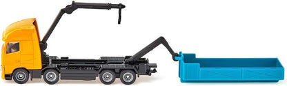 siku 1683, Volvo Roll-off Tipper with Crane, Metal/Plastic, Orange/Turquoise, Roll-off body, Rotating crane Rolling tipper with crane