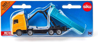 siku 1683, Volvo Roll-off Tipper with Crane, Metal/Plastic, Orange/Turquoise, Roll-off body, Rotating crane Rolling tipper with crane
