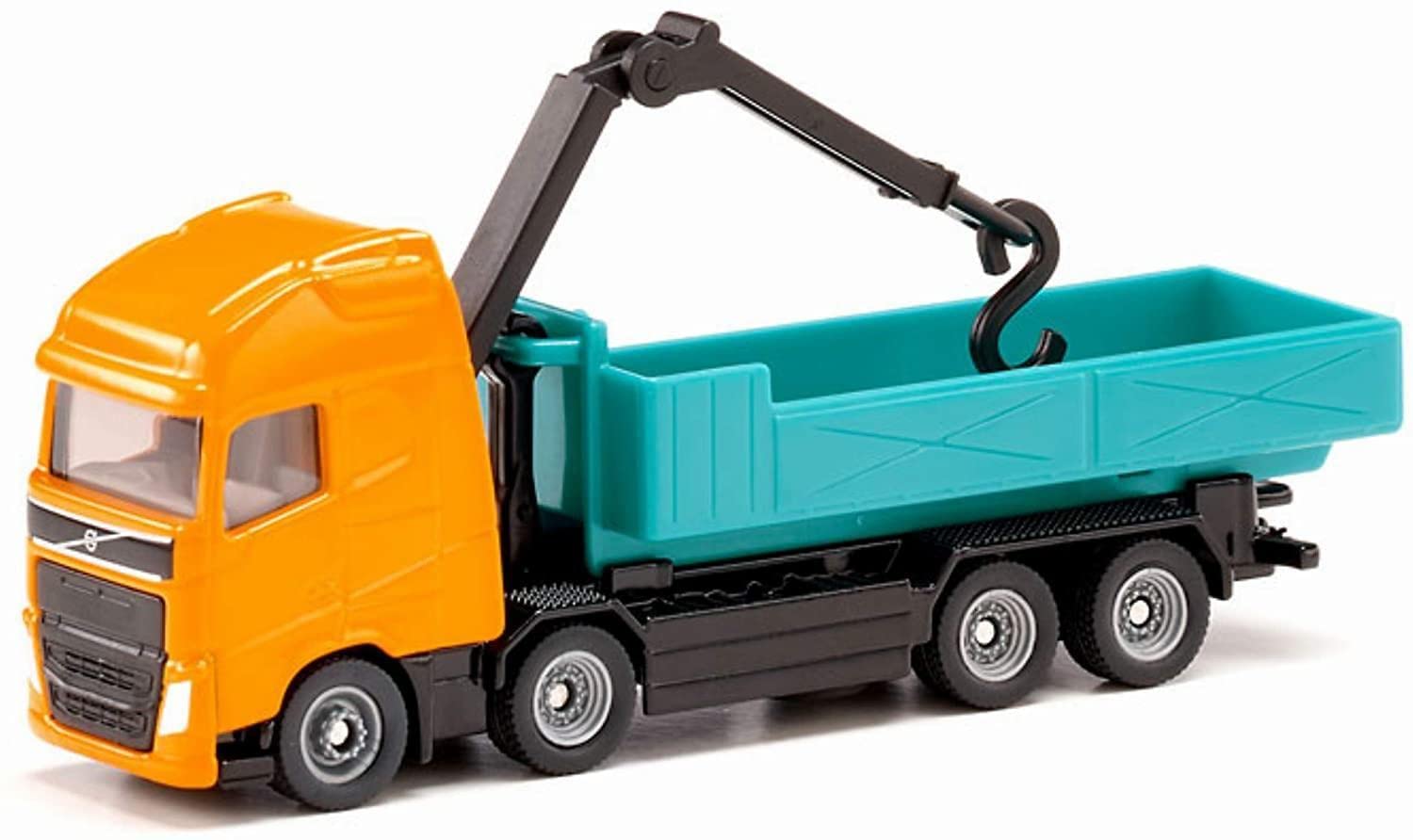 siku 1683, Volvo Roll-off Tipper with Crane, Metal/Plastic, Orange/Turquoise, Roll-off body, Rotating crane Rolling tipper with crane