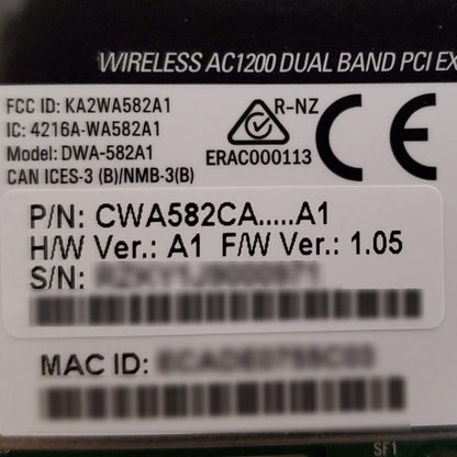 D-Link DWA-582 High-Gain Wi-Fi AC1200 PCIe Wireless Adapter with 2 External Antennas, Black