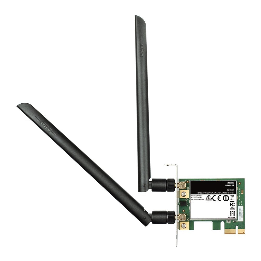 D-Link DWA-582 High-Gain Wi-Fi AC1200 PCIe Wireless Adapter with 2 External Antennas, Black