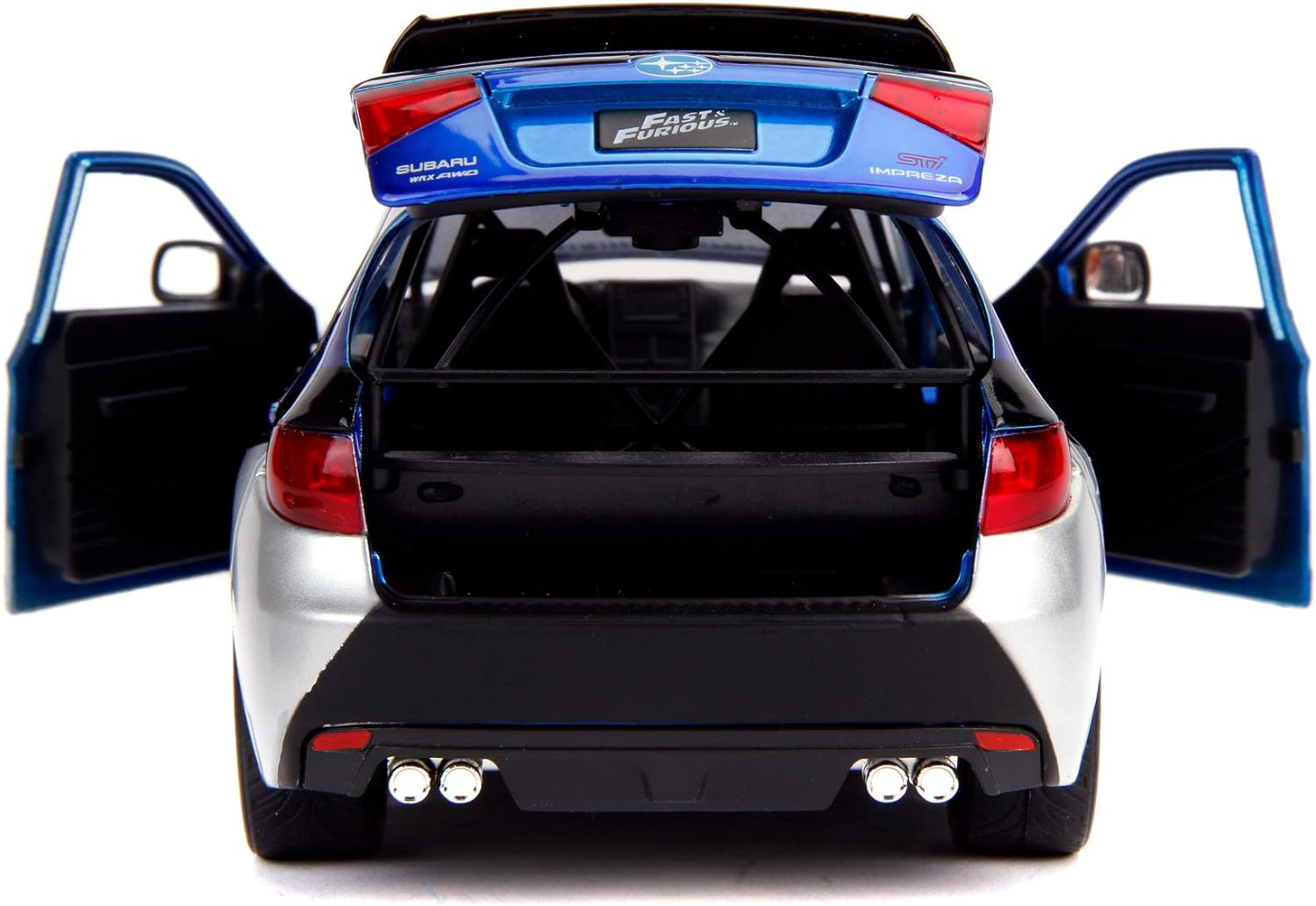 Jada Toys 99514 Fast & Furious Brian's 2012 Subaru Impreza WRX STI, auto, tuning-model in schaal 1:24, met spoiler, te openen deuren, motorkap en kofferbak, vrijloop, blauw