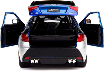 Jada Toys 99514 Fast & Furious Brian's 2012 Subaru Impreza WRX STI, auto, tuning-model in schaal 1:24, met spoiler, te openen deuren, motorkap en kofferbak, vrijloop, blauw