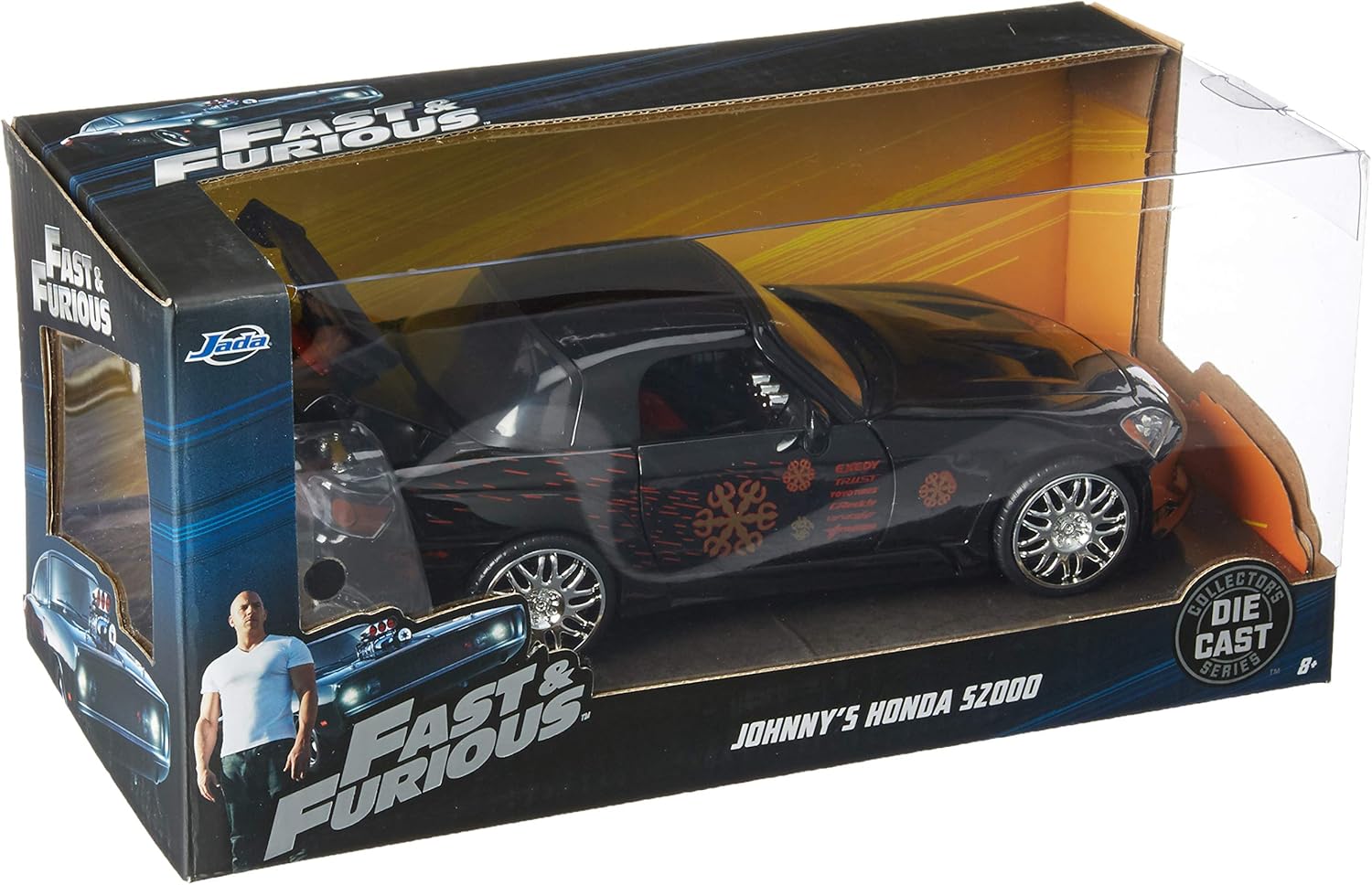 Jada Toys Fast & Furious 1:24 Johnny's Honda S2000 Die-cast Car, Toys for Kids and Adults, Black