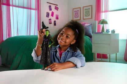 Mattel Wicked, Elphaba Fashion Doll & Accessories with Green Skin, Braided Black Hair, Posability & Removable Ballroom Look, HXT62
