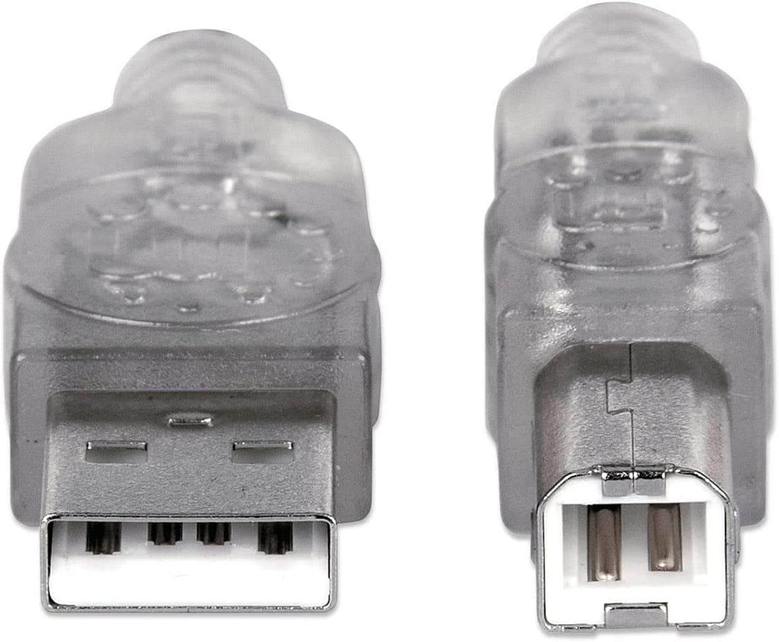 Manhattan A Male/B Male, 1.8m (6 Feet) Translucent Silver Hi-Speed USB Device Cable (333405