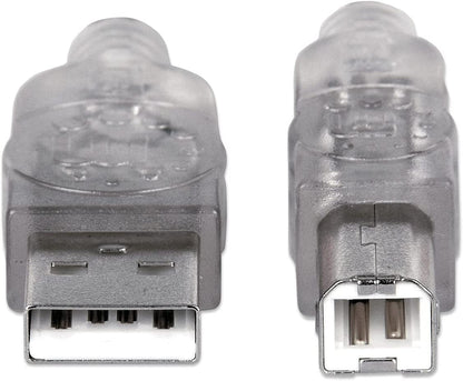 Manhattan A Male/B Male, 1.8m (6 Feet) Translucent Silver Hi-Speed USB Device Cable (333405