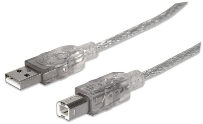 Manhattan A Male/B Male, 1.8m (6 Feet) Translucent Silver Hi-Speed USB Device Cable (333405
