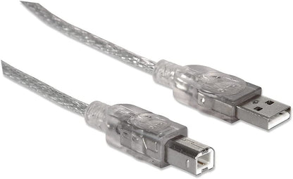 Manhattan A Male/B Male, 1.8m (6 Feet) Translucent Silver Hi-Speed USB Device Cable (333405