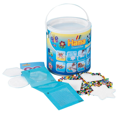 HAMA BEADS -20,000 & Pegboards in Bucket 20,000 Cuentas y tableros de Clavijas en Cubo, Multicolor, Talla única (10.7701