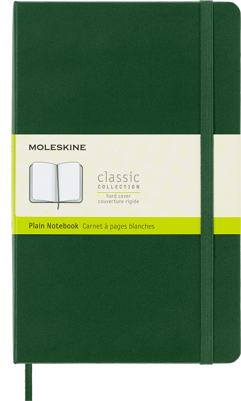 Moleskine Classic Plain Paper Notebook, Hard Cover and Elastic Closure Journal, Color Myrtle Green, Size Large 13 x 21 cm, 240 Pages