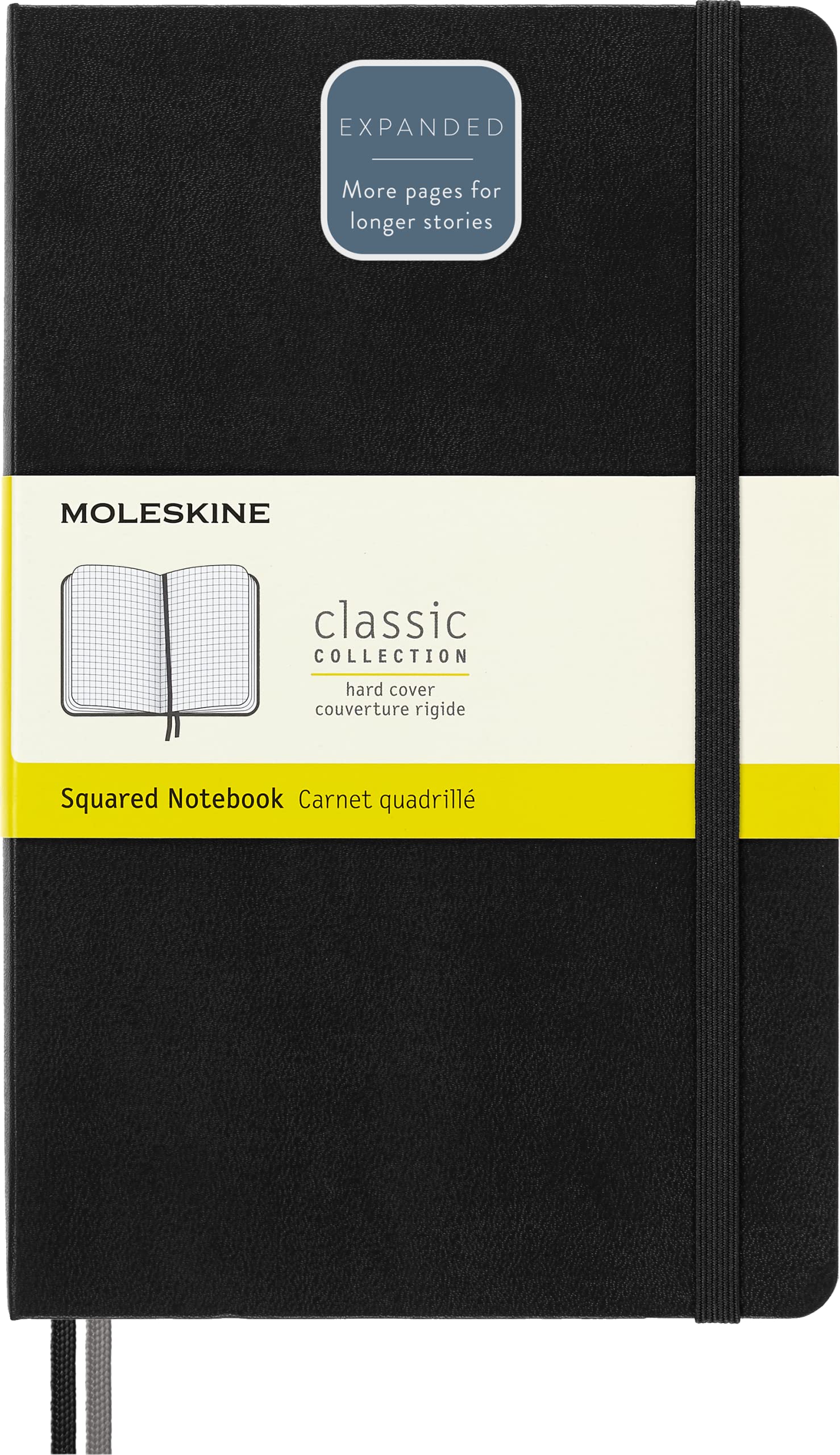Moleskine - Classic Expanded Squared Paper Notebook - Hard Cover and Elastic Closure Journal - Color Black - Size Large 13 x 21 A5 - 400 Pages