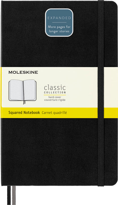 Moleskine - Classic Expanded Squared Paper Notebook - Hard Cover and Elastic Closure Journal - Color Black - Size Large 13 x 21 A5 - 400 Pages