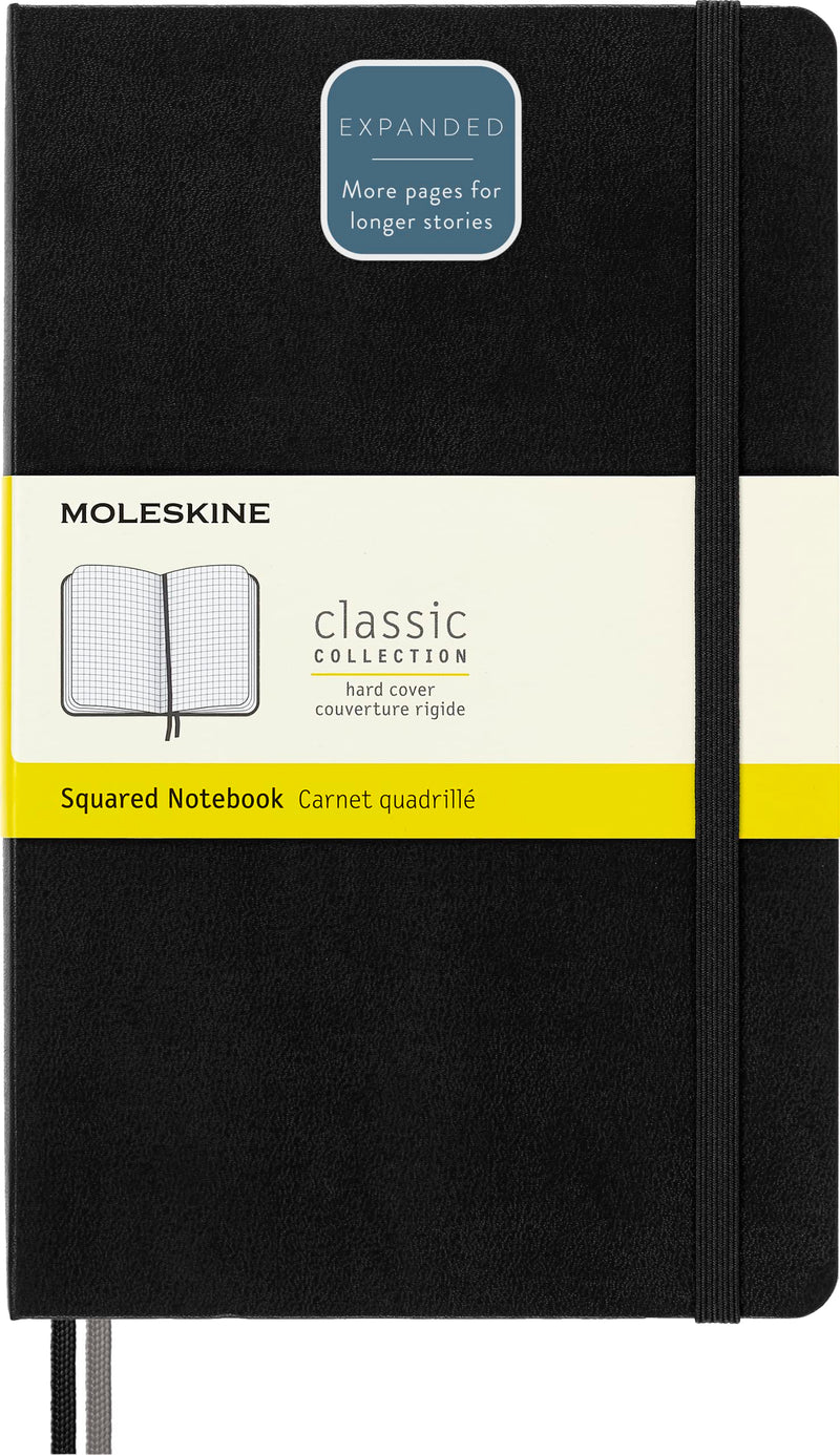 Moleskine - Classic Expanded Squared Paper Notebook - Hard Cover and Elastic Closure Journal - Color Black - Size Large 13 x 21 A5 - 400 Pages