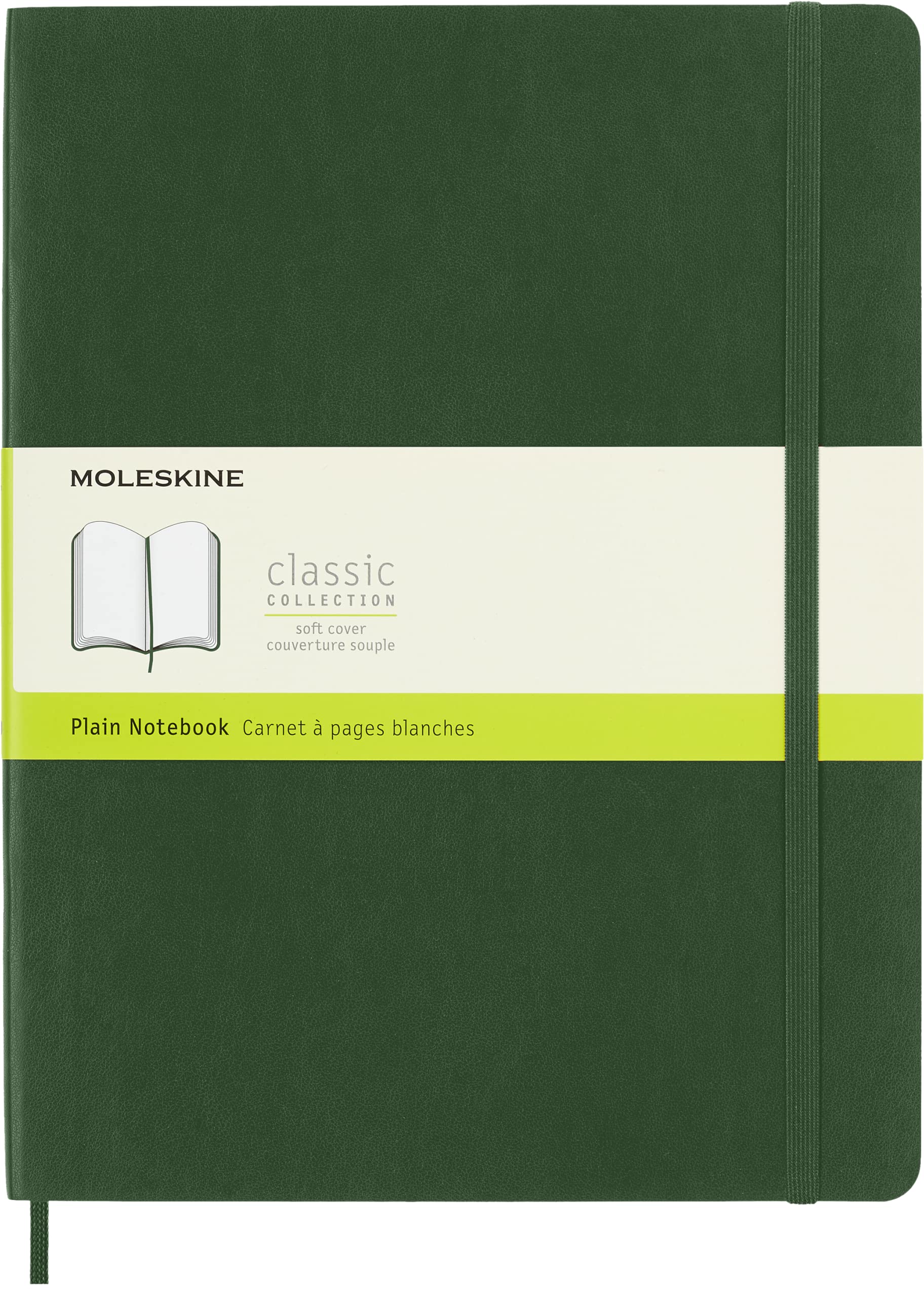 Moleskine Classic Plain Paper Notebook - Soft Cover and Elastic Closure Journal - Color Myrtle Green - X- Large 19 x 25 A4 - 240 Pages