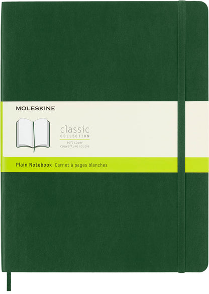 Moleskine Classic Plain Paper Notebook - Soft Cover and Elastic Closure Journal - Color Myrtle Green - X- Large 19 x 25 A4 - 240 Pages