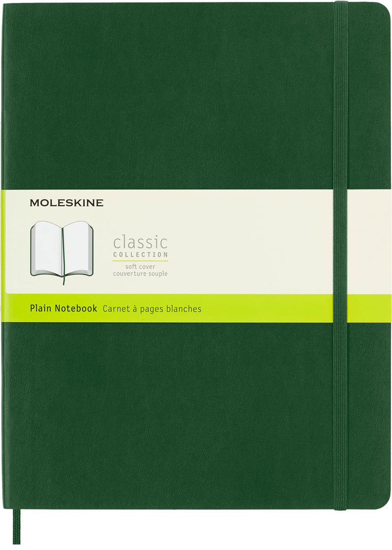 Moleskine Classic Plain Paper Notebook - Soft Cover and Elastic Closure Journal - Color Myrtle Green - X- Large 19 x 25 A4 - 240 Pages