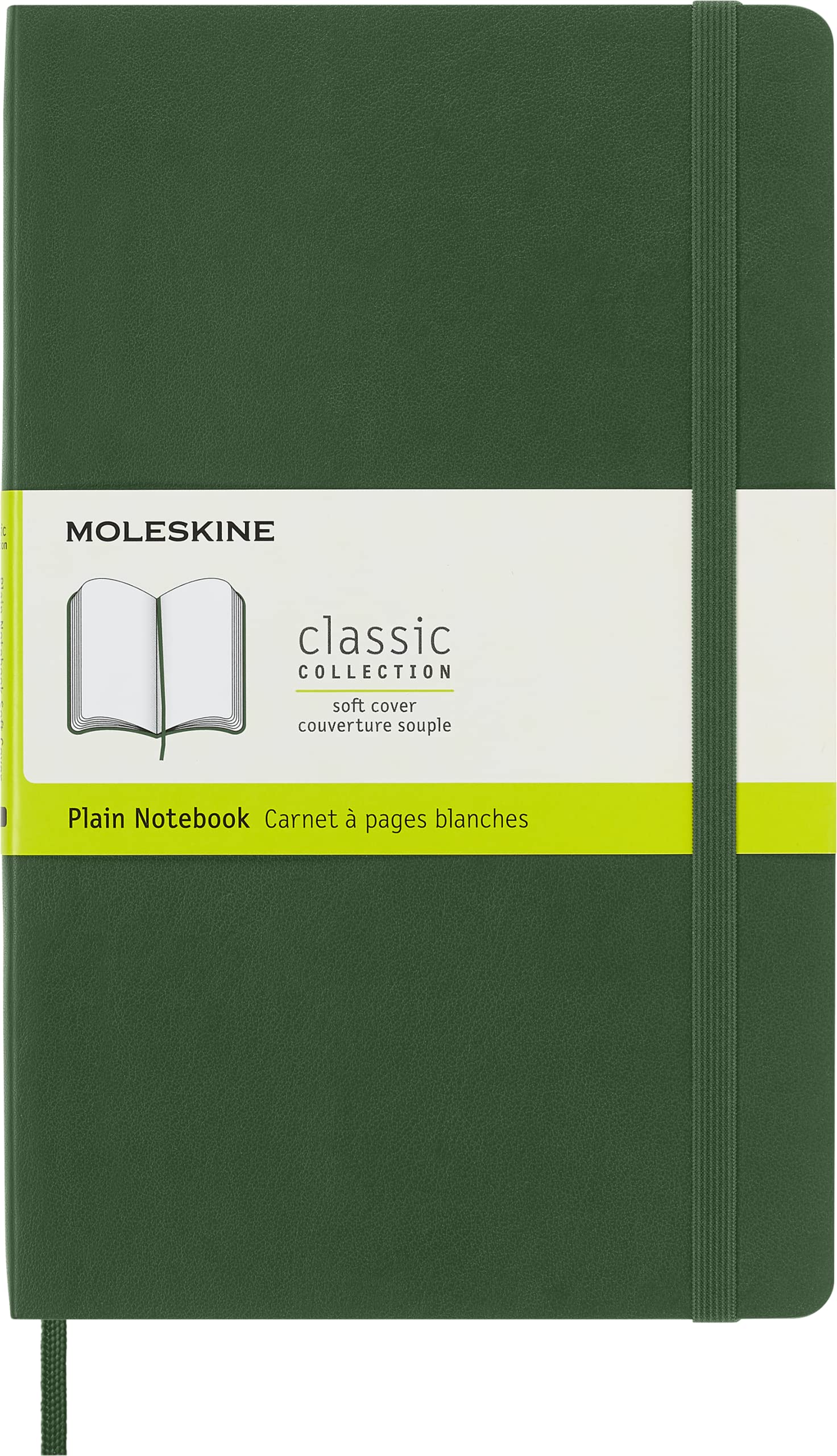 Moleskine Classic Plain Paper Notebook, Soft Cover and Elastic Closure Journal, Color Myrtle Green, Size Large 13 x 21 A5- 192 Pages