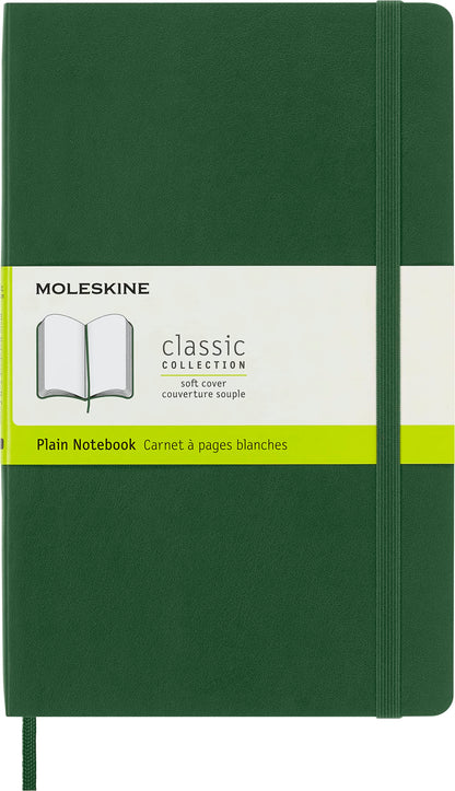 Moleskine Classic Plain Paper Notebook, Soft Cover and Elastic Closure Journal, Color Myrtle Green, Size Large 13 x 21 A5- 192 Pages