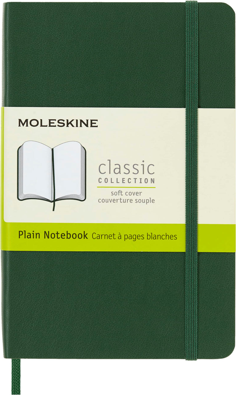 Moleskine Classic Plain Paper Notebook - Soft Cover and Elastic Closure Journal - Color Myrtle Green - Pocket 9 x 14 A6 - 192 Pages