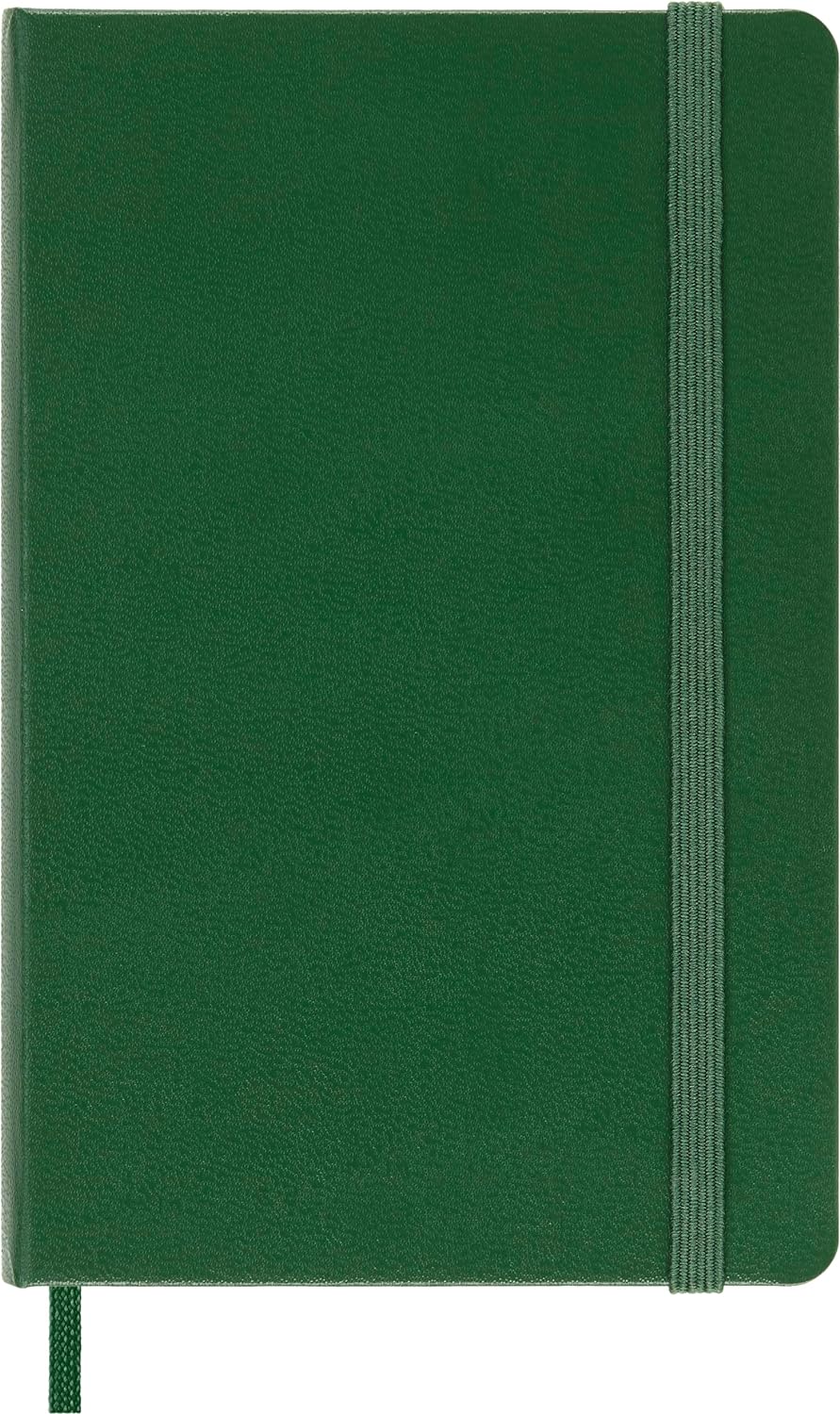 Moleskine Classic Plain Paper Notebook, Hard Cover and Elastic Closure Journal, Color Myrtle Green, Size Pocket 9 x 14 cm, 192 Pages