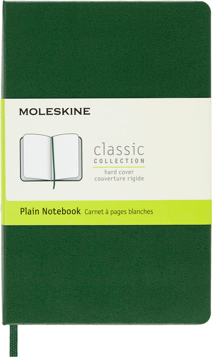 Moleskine Classic Plain Paper Notebook, Hard Cover and Elastic Closure Journal, Color Myrtle Green, Size Pocket 9 x 14 cm, 192 Pages