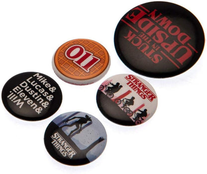 Stranger Things Set of 5 Badges inc The Upside Down 4 x 25mm 1x 32mm - Official Merchandise