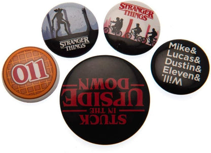Stranger Things Set of 5 Badges inc The Upside Down 4 x 25mm 1x 32mm - Official Merchandise