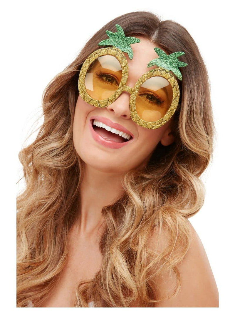 Smiffys Tropical Pineapple Glitter Glasses, Yellow