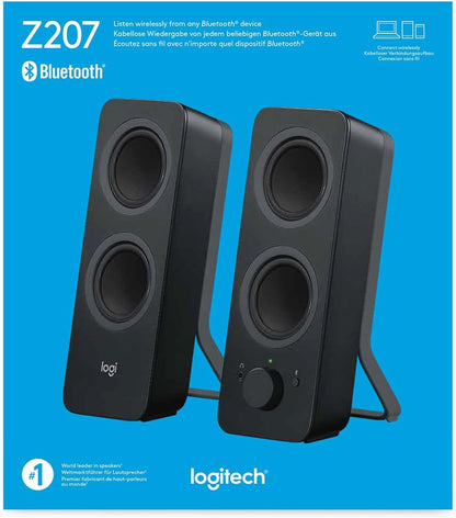 Logitech Z207 Kabellose PC-Lautsprecher, Bluetooth, Stereo Sound, 10 Watt Spitzenleistung, 3.5 mm Eingang, Kopfhörerbuchse, Easy-Switch Feature, EU Stecker, PC/TV/Tablet/Handy - Schwarz