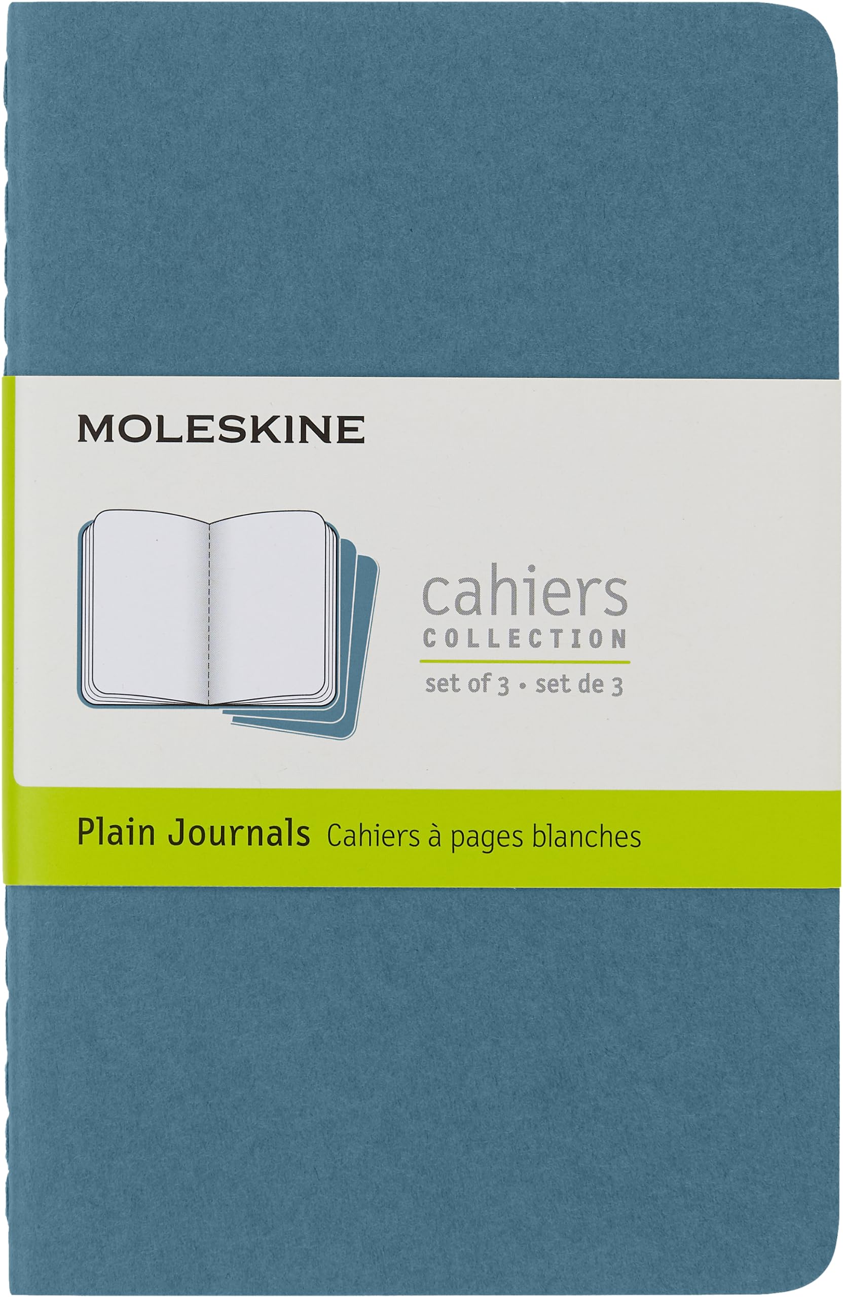 Moleskine Cahier Journal, Set 3 Notebooks with Plain Pages, Cardboard Cover with Visible Cotton Stiching, Colour Brisk Blue, Pocket 9 x 14 cm, 64 Pages