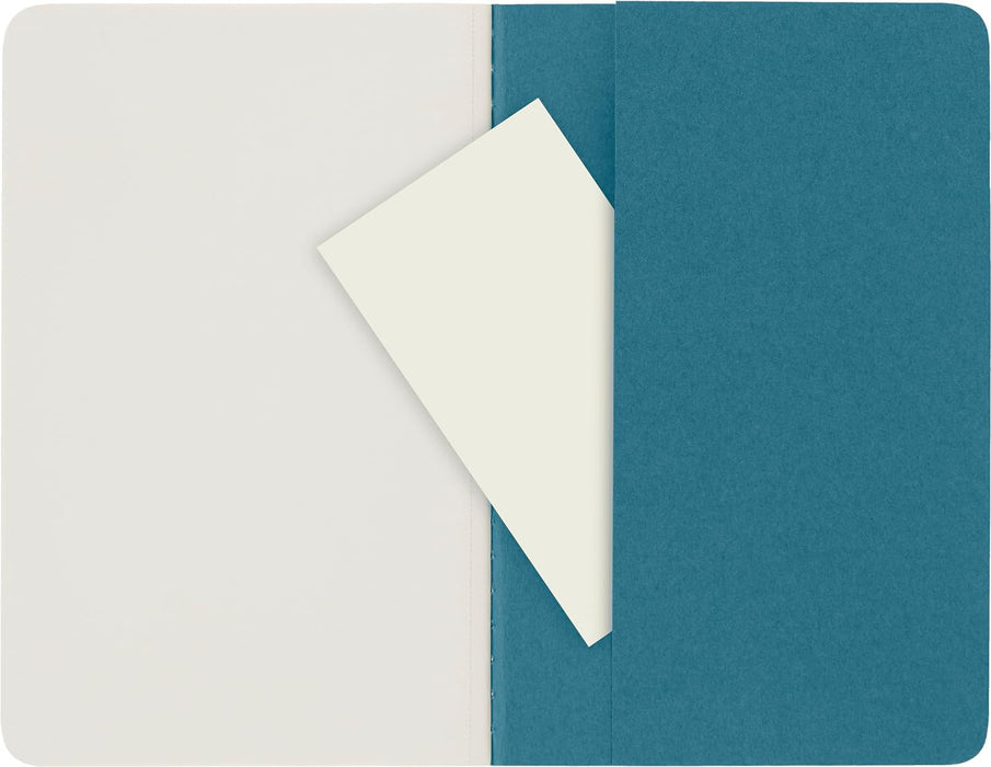 Moleskine Cahier Journal, Set 3 Notebooks with Plain Pages, Cardboard Cover with Visible Cotton Stiching, Colour Brisk Blue, Pocket 9 x 14 cm, 64 Pages