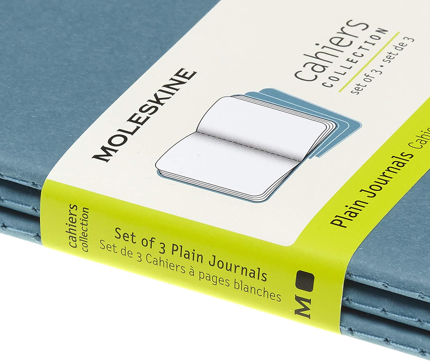 Moleskine Cahier Journal, Set 3 Notebooks with Plain Pages, Cardboard Cover with Visible Cotton Stiching, Colour Brisk Blue, Pocket 9 x 14 cm, 64 Pages