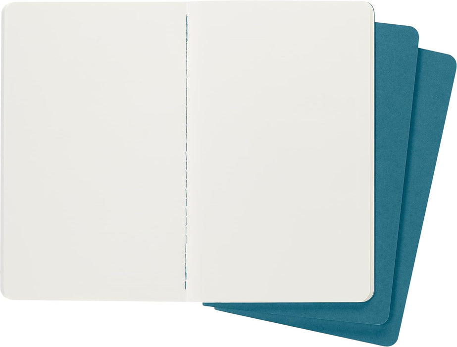 Moleskine Cahier Journal, Set 3 Notebooks with Plain Pages, Cardboard Cover with Visible Cotton Stiching, Colour Brisk Blue, Large 13 x 21 cm, 80 Pages