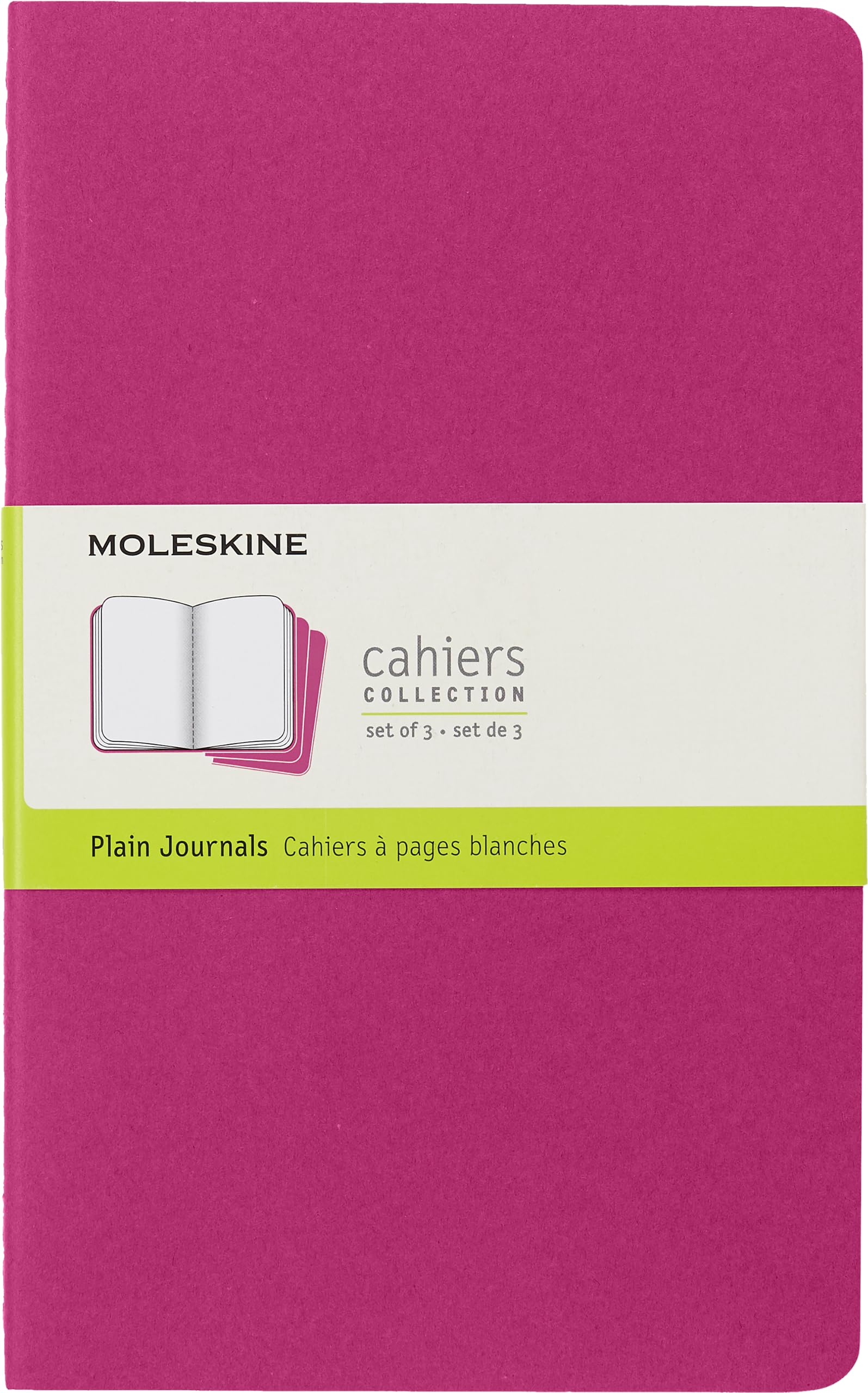 Moleskine Cahier Journal, Set 3 Notebooks with Plain Pages, Cardboard Cover with Visible Cotton Stiching, Colour Kinetic Pink, Large 13 x 21 cm, 80 Pages