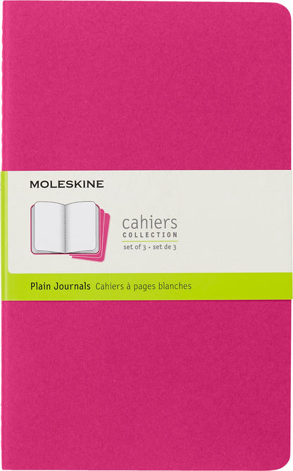 Moleskine Cahier Journal, Set 3 Notebooks with Plain Pages, Cardboard Cover with Visible Cotton Stiching, Colour Kinetic Pink, Large 13 x 21 cm, 80 Pages