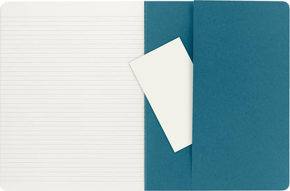 Moleskine Cahier Journal, Set 3 Notebooks with Ruled Pages, Cardboard Cover with Visible Cotton Stiching, Colour Brisk Blue, Extra Large 19 x 25 cm, 120 Pages