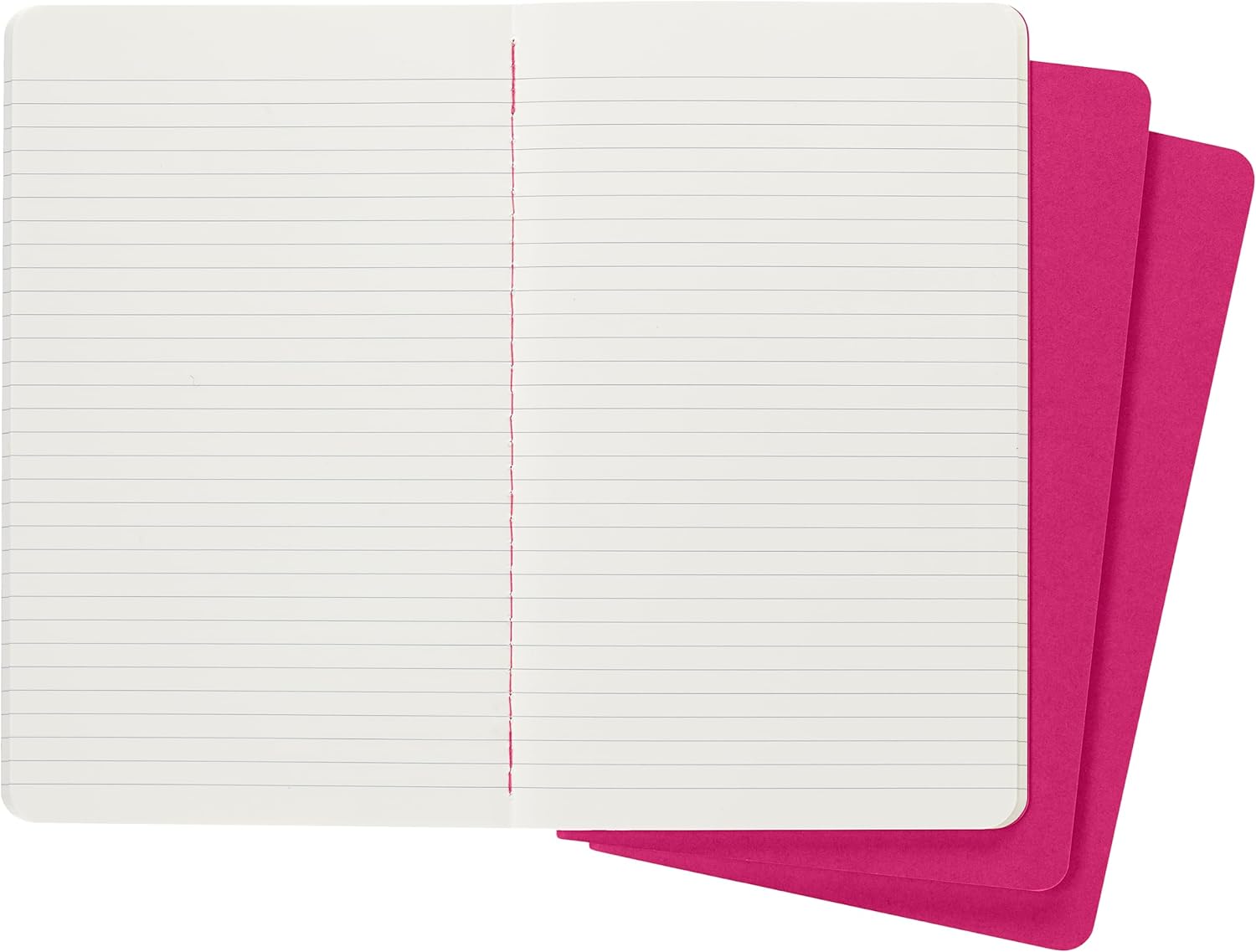 Moleskine Cahier Journal, Set 3 Notebooks with Ruled Pages, Cardboard Cover with Visible Cotton Stiching, Colour Kinetic Pink, Large 13 x 21 cm, 80 Pages